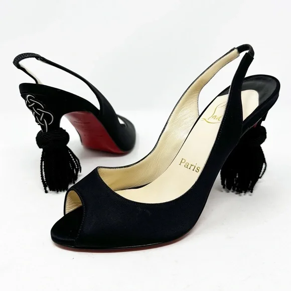 Christian Louboutin Yoyo Satin Tassel Slingback Pumps Size 37 - Picture 2 of 10